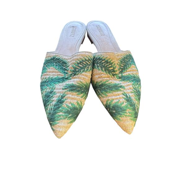 SCHUTZ Elvan Palm Sandal Slides Size 8.5 Anthropologie EUC Raffia $99 MSRP - Picture 3 of 9